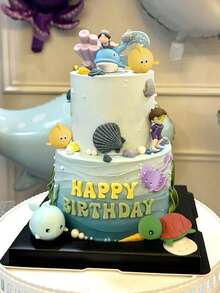 1pc Undersea World Cake Decorations, Ocean Series Octopus, Turtle, Whale, Stingray, Bubble Fish, Coral Decor For Baby Shower, Birthday Party, Dessert Table Decor - Multicolor - View 7