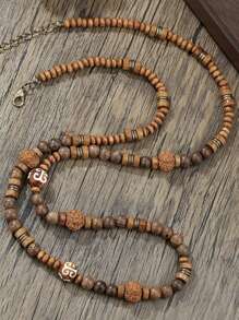 Men's Bohemian Style Coconut Shell Wood Bead Necklace - Retro Style Long Beach Walnut Collarbone Chain, Suitable For Holiday Wear, Party Jewelry, Boyfriend Gift, Valentine's Day Gift, Father's Day Gift