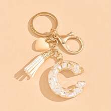 1pc Beige Heart-Shaped Letter Design Fashionable Minimalist Keychain - Beige - View 6