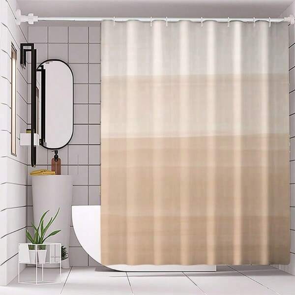 1 pieza Cortina de ducha abstracta en degradado beige - Impresión digital en poliéster, partición sin perforaciones para el baño, lavable a máquina, diseño artístico con efecto de iluminación suave, decoración de baño | Cortina de ducha artística | Cortina de ducha duradera de vuelta al colegio