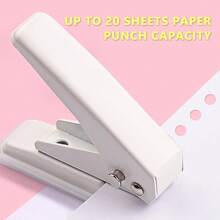 Single Hole Puncher Handheld 1/4 Inches Hole Punch, 20 Sheet Paper Punch Capacity Metal Hole Puncher With Skid-Resistant Base Paper, Chipboard, Art Project, Blue - Ivory White - View 3