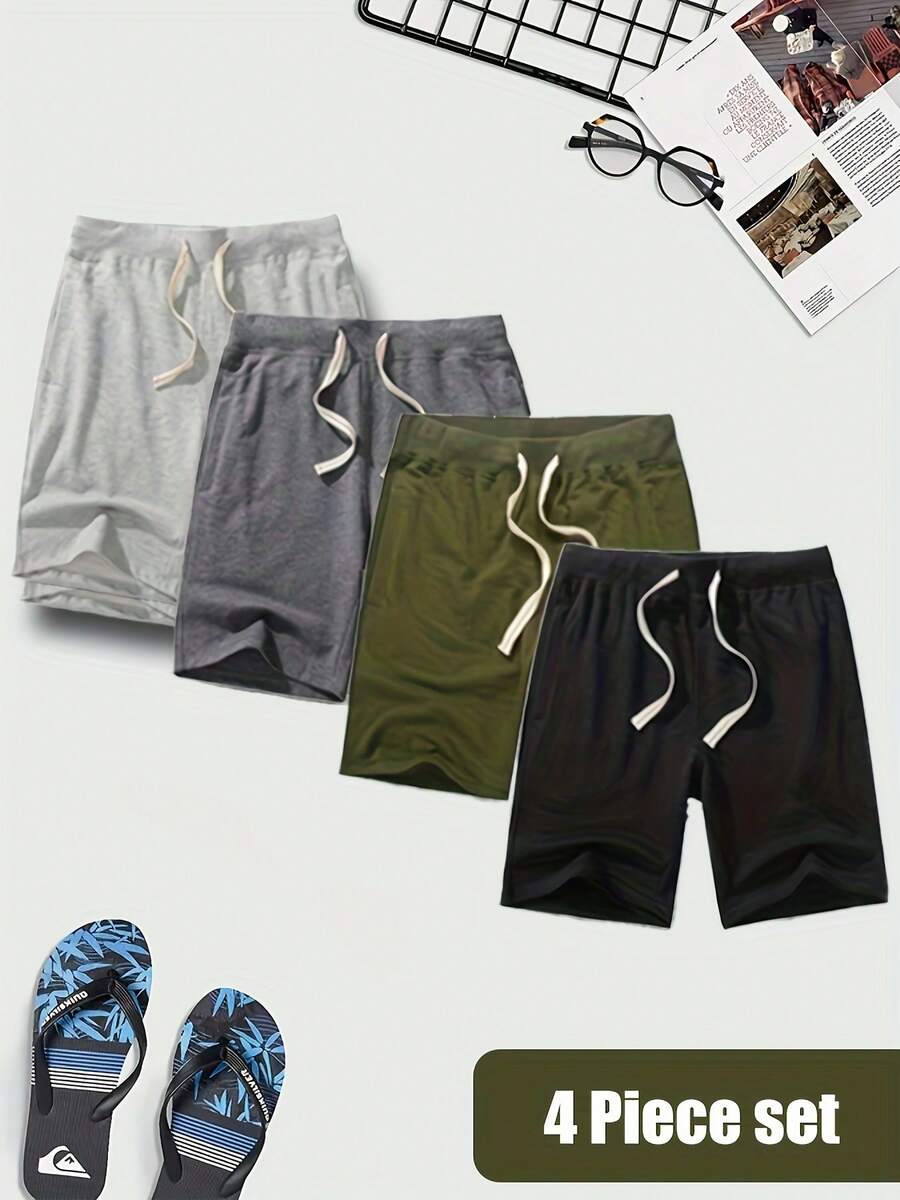 4PCS Men's Casual Classic Shorts Sports Cotton Drawstring Sports Shorts, Multi-Color Dopamine Dressing - Màu sắc hỗn hợp - Xem 1
