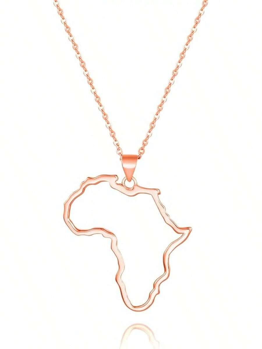 Women's Minimalist Africa Map Pendant Necklace,  Personalized Africa Motherland Continent Outline Necklaces Chain Length 18" Extension Chain 2" ( 18K Gold And Silver Plated Both Choice, Jewelry With Gifts Box)2025 - 玫瑰金 - 查看 1