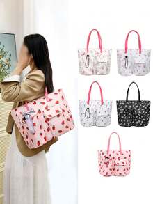 Nuevo bolso estilo coreano para botellas de agua, con estampado de fresa y floral de gran capacidad y multifuncional, bolso de hombro casual para ir al trabajo, adecuado para uso diario, viajes y transporte, puede contener una botella de agua y un teléfono