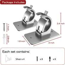 4PCS No Drill Curtain Rod Brackets, Self-Adhesive Curtain Rods No Drilling, Nail Free Adjustable Curtain Rod Holders, Curtain Hooks For Rod Less Than 1.57 Inch Diameter (Silver) - 銀色 - 查看 6