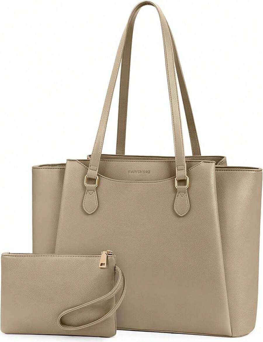 RAINSMORE Bolsas para Laptop de Mujer 15.6 Pulgadas Maletin Portafolios de Piel Bolso Tote Para Trabajo Universidad - Caquí - Ver 1