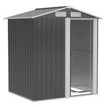 Outsunny 鍍鋅鋼花園棚，帶傾斜屋頂和 4 個通風口的工具存儲棚，152x132x188 厘米，深灰色和白色 - 淺灰色 - 查看 2