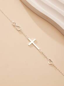 SYMFNY [Boutique de luxe] Bracelet en argent 925 avec croix et symbole de l'infini pour femmes, style minimaliste Ins, convient pour le travail, les rendez-vous, les soirées, les bijoux superposés, cadeau pour la meilleure amie, Saint-Valentin