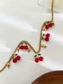 1pc New Fashionable & Elegant Minimalist Stainless Steel Cherry Pendant Necklace For Women