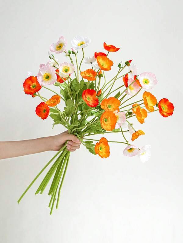 1/3/5/10pcs 1.87ft Real Touch Artificial Poppy Flowers, Artificial Plants, Vivid And Lifelike Red, Orange, Pink And White Floral Arrangements For Year-Round Home Decoration, Wedding, Engagement, Floral Decorations, Living Room Display, Artificial Outdoor Flowers, Room Decoration