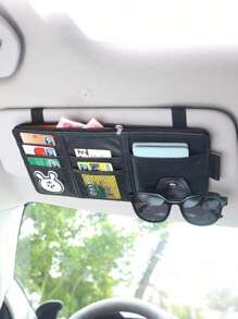 1pc Car Sun Visor Storage Bag, Leather Zippered Organizer Pouch, Multi-Function Card Holder, Suitable For Men And Women