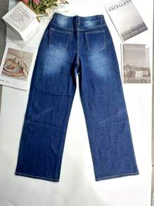 Pantalones vaqueros de pierna ancha en azul deslavado y desgastado, estilo vacacional para mujer Y2K