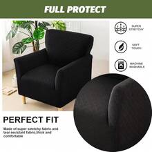 Local Delivery - Banquet Armchair Slipcover Printed Chair Covers With Arms Stretch Club Chair Slipcover Soft Armchair Sofa Covers Anti-Slip Furniture Protector For Dogs Pets Home Living Room Decor, 14 - Twill Check Black - 查看 2