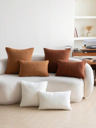 1 pièce Taie d'oreiller en peluche de nounours de couleur unie à double face, convenant pour les trajets toute l'année, décoration d'automne/hiver pour la maison