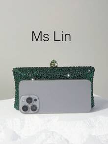 1 chiếc ví cầm tay màu xanh lá cây bóng bẩy, đính pha lê hai mặt, kèm dây đeo chéo bằng kim loại, thời trang và thanh lịch, phù hợp cho các dịp trang trọng, lý tưởng cho cô dâu. Phối hợp hoàn hảo với váy cưới, váy dạ hội, váy dự tiệc, váy sinh nhật, váy dự tiệc và váy tốt nghiệp. - Màu xanh lá cây đậm - Xem 6