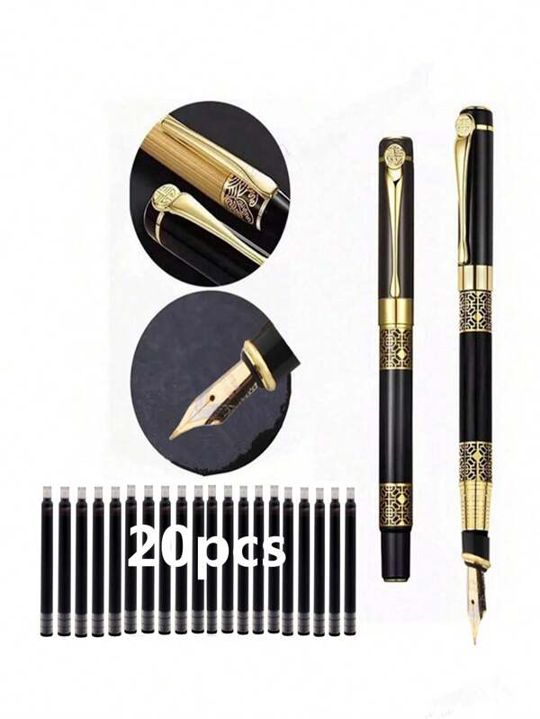 1 set de stylo plume d'affaires haut de gamme classique avec 20 cartouches d'encre. Fournitures scolaires, rentrée scolaire
