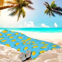 1 件柠檬条纹连帽斗篷，水果印花，超柔软超细纤维沙滩毯和连帽沙滩巾二合一，带纽扣，解开纽扣可转换为沙滩毯，超强吸水毛巾，适合旅行、泳池、潜水、冲浪、瑜伽、露营 - 彩色 - 查看 3