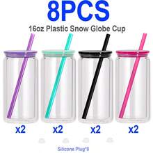 [ 4/8/12/25/50PCS ] 16 Oz Plastic Snowglobe Tumblers Pre Drilled, 16oz Double Wall Acrylic Snow Globe Tumbler Cup Supplies Clear Plastic Can Snowglobe Cups Bulk With Pre-Drilled Hole And Hole Stopper For Snow Globe Glitter DIY Crafts Gifts - Clear(with Colors Lids) - 查看 11