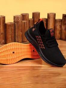 Hombre deportivo transpirable tejido punta redonda cordones suela plana estilo urbano para gimnasio y diario tenis - Naranja - Ver 4