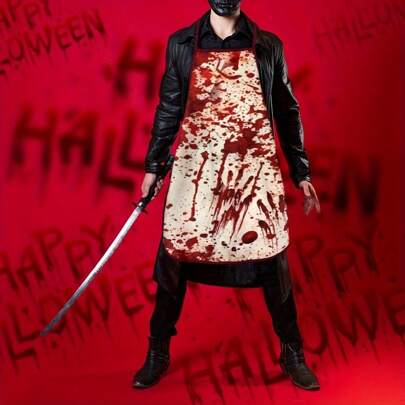 1 avental de poliéster de Halloween com estampa de sangue e mão, avental engraçado para fantasia, artigos para festa de Halloween em bar, adequado para chefs, garçons, barbeiros e adultos