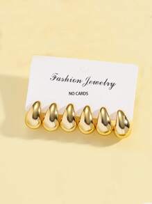 3 Pairs Women Simple CCB Plastic Water Drop Smooth Spray Painted Stud Earrings, Fashion Earring Set, Gift & Daily Use