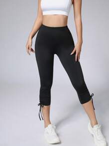 Pantalones de yoga de talle alto y cintura con cordón, mallas ajustadoras de fitness para entrenamiento de 7/8 para mujer