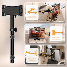 Support rotatif noir pour téléphone portable et ordinateur | Distance entre l'appui-tête : 35 – 190 mm / Distance entre le support plat : 120 – 230 mm | Support universel robuste pour deux appareils