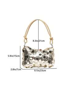 1pc Gold-Tone Glittery Crescent Moon Shape PVC Shoulder Bag For Women