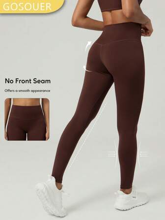 GOSOUER Women'S High Waist No Front Seam Back Deep V Buttock Line Running Outdoor Exercise Pilates Yoga Legging Pants Tights