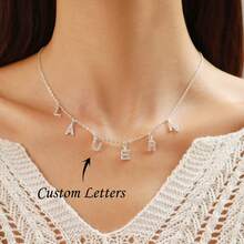 Custom Dangle Letters Name Necklace | Personalized Letter Initial Necklace With Diamond | Personalized Bling Druzy Heart Dangle Initials Necklaces - Multicolor - View 1