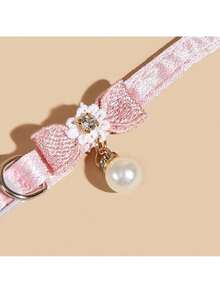 PETSIN 1 pieza Collar ajustable para mascotas de poliéster con decoración de perlas, adecuado para gatos y perros de mascota a la moda - Rosa Pálido - Ver 9