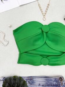 ELLIE Women's Strapless Crop Top With Button Details - 綠色 - 查看 3