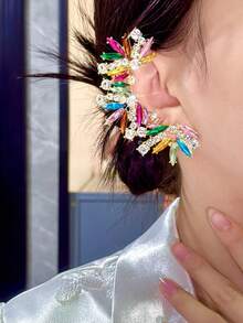 1 件时尚欧美风格水晶耳夹，奢华非穿孔水钻耳夹，百搭耳环配件 - 彩色 - 查看 9