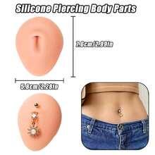 Soft Silicone Model Body Parts Display Set For Piericng - 7pcs Body Parts Model With Display Holder Silicone Ear Nose Belly Button Eye Mouth Tongue For Piercing Practice Tool Kit - Multicolor - View 7