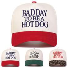 1 件女式“Bad Day To Be A Hotdog”卡车司机帽，个性化刺绣字母棒球帽，街头时尚五片帽，户外防晒休闲帽，适合春秋季旅行度假海滩 - 彩色 - 查看 7