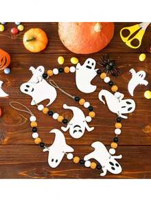 1 套 90.55 英寸万圣节鬼魂花环串珠装饰，黑色橙色白色串珠装饰，适用于万圣节装饰、壁炉、楼梯挂饰、毛毡鬼魂、花环、壁炉装饰、室内万圣节装饰 - 彩色 - 查看 5