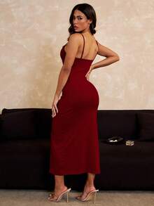 Sedessea Women's Sexy Spaghetti Strap Bodycon Mini Ribbed Dress, Spring/Summer - Red - View 9