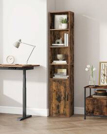 VASAGLE Bibliothèque, Étagère Haute sur 6 Niveaux, avec Portes, Meuble de Rangement Ouvert, 24 x 31,8 x 175 cm/24 x 60 x 175 cm, pour Salon, Bureau, Salle à Manger, Marron Rustique - Tabac - Voir 1