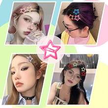 10 件迷你金属星形按扣发夹，女士/女孩发饰，适合日常使用 - 玫紅色 - 查看 6