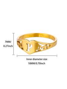1PC Fashion Hollow Initial Letter Heart Rings For Women Gold Color Stainless Steel A-Z Letter Ring Aesthetic Wedding Jewelry Gift - Yellow Gold - View 31