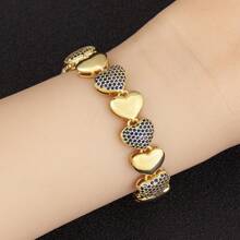 1pc Colorful Cubic Zirconia 18K Gold Plated Copper Heart Chain Bracelet, Luxury Jewelry, Minimalist Design, Gift For Lover/Best Friend