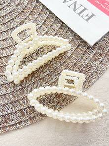 2/3 件套女士人造珍珠几何发夹套装，简约优雅休闲时尚树脂材质时尚别致人造珍珠半圆椭圆心形蝴蝶结发夹，适合日常通勤发型设计，安全无损时尚发饰美容爪夹休闲发夹 - 彩色 - 查看 4