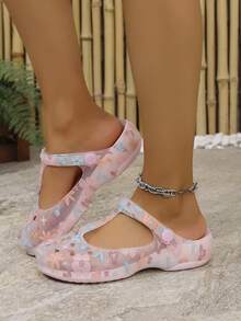 Sandalias planas de mujer para verano, de nueva moda, simples, con estampado de pareja, antideslizantes, duraderas y con suela gruesa, para uso en exteriores, playa y hogar - Rosa - Ver 5