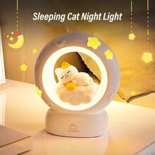 1 件睡猫夜灯，USB 可充电伴侣睡眠灯，3 档调光台灯，3 级亮度调节柔光，办公室减压灯，装饰性可爱睡眠床头灯，适用于卧室、客厅、节日礼物