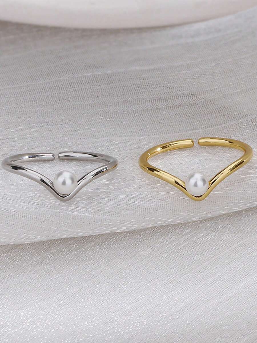 1pc V-Shaped Pearl Ring, Minimalist Design Knuckle Ring