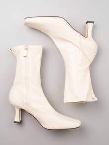Elegant Ankle Boots With Side Zip And Slim Heel Design - Beige - View 6