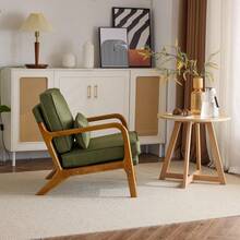 Dark Green Linen Accent Chairs Set Of 2, Upholstered Mid Modern Lounge Fabric Chairs Reading Chairs Side Sitting Chair Solid Wood Farmhouse Armchairs Living Room, Bedroom, Guest Room - Linen-dark Green - View 8