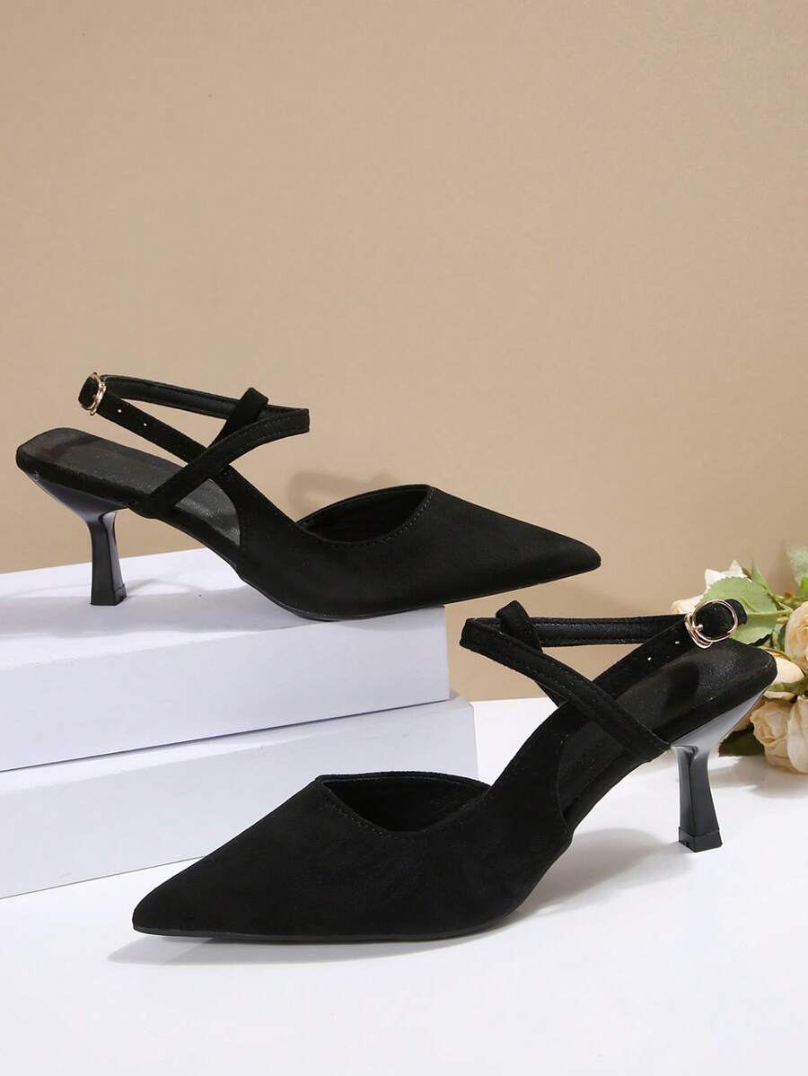 Sandalias elegantes y sensuales para mujer con punta afilada, hebilla y tacón fino, zapatos de tacón elegantes para mujer, zapatos de tacón con punta redonda y talón abierto, ideales para fiestas, reuniones y eventos.