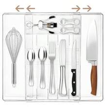 Silverware Drawer Organizer Expandable Utensil Cutlery Holder Adjustable Plastic Tray For ForksSpoons Or Knives With Knife Blocks Kitchen Storage Solution ClearW10 - Clear - View 1