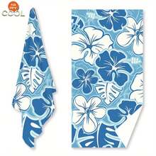 1pc Blue & White Floral Beach Towel - Tropical Hibiscus Prints - 30*60inch, Lightweight & Absorbent, Perfect For Swimming, Gym, Yoga - Ideal Travel Companion - 白色 - 查看 2